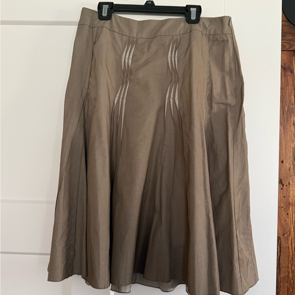 Tribal Tan Midi A-line Skirt with Pleats for Work